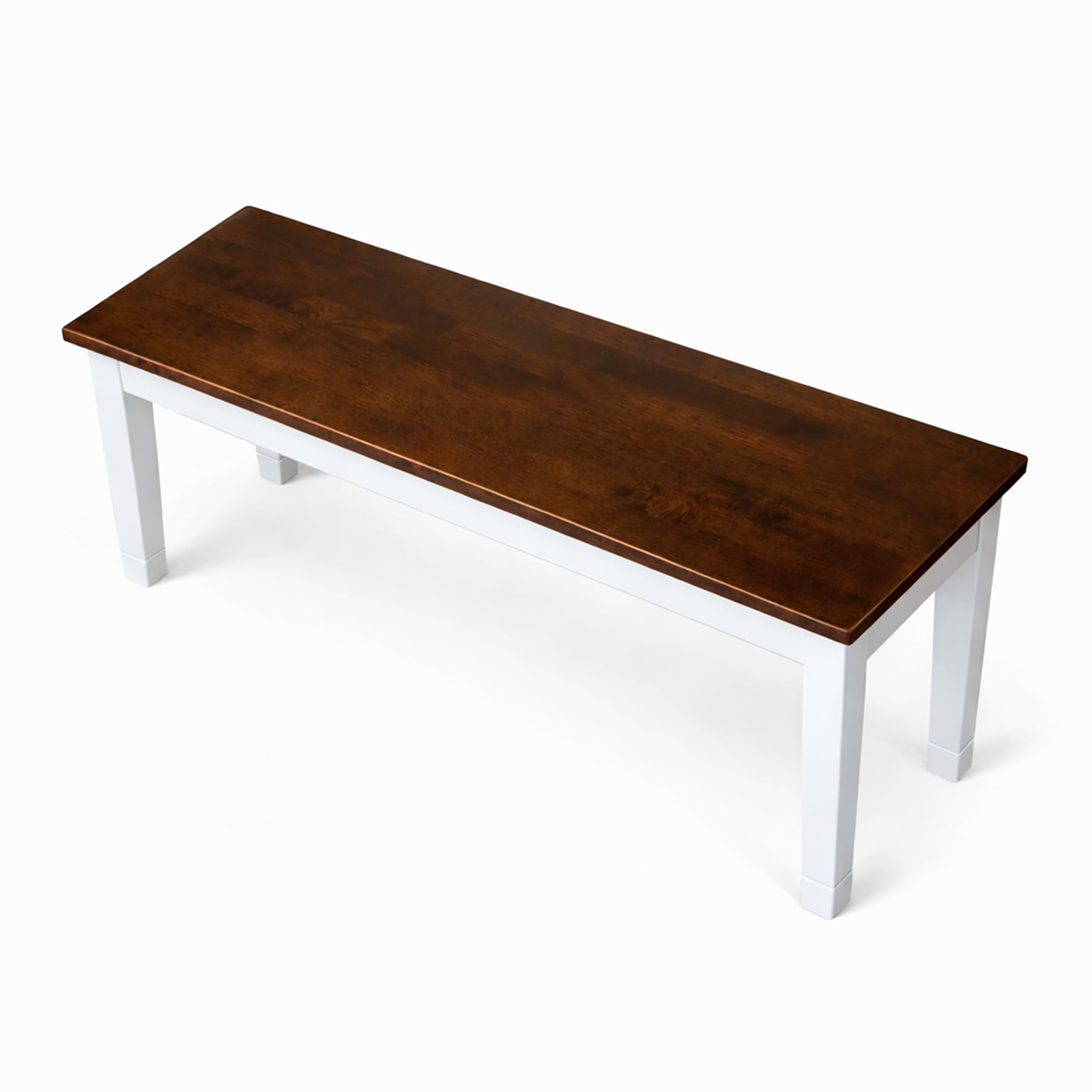 Modern Dining Bench, Dirty Oak/White Finish Solid Rubberwood