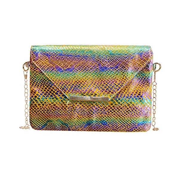 Van Caro Women’s Faux Leather Snake Envelope Clutch Handbag Chain Bag