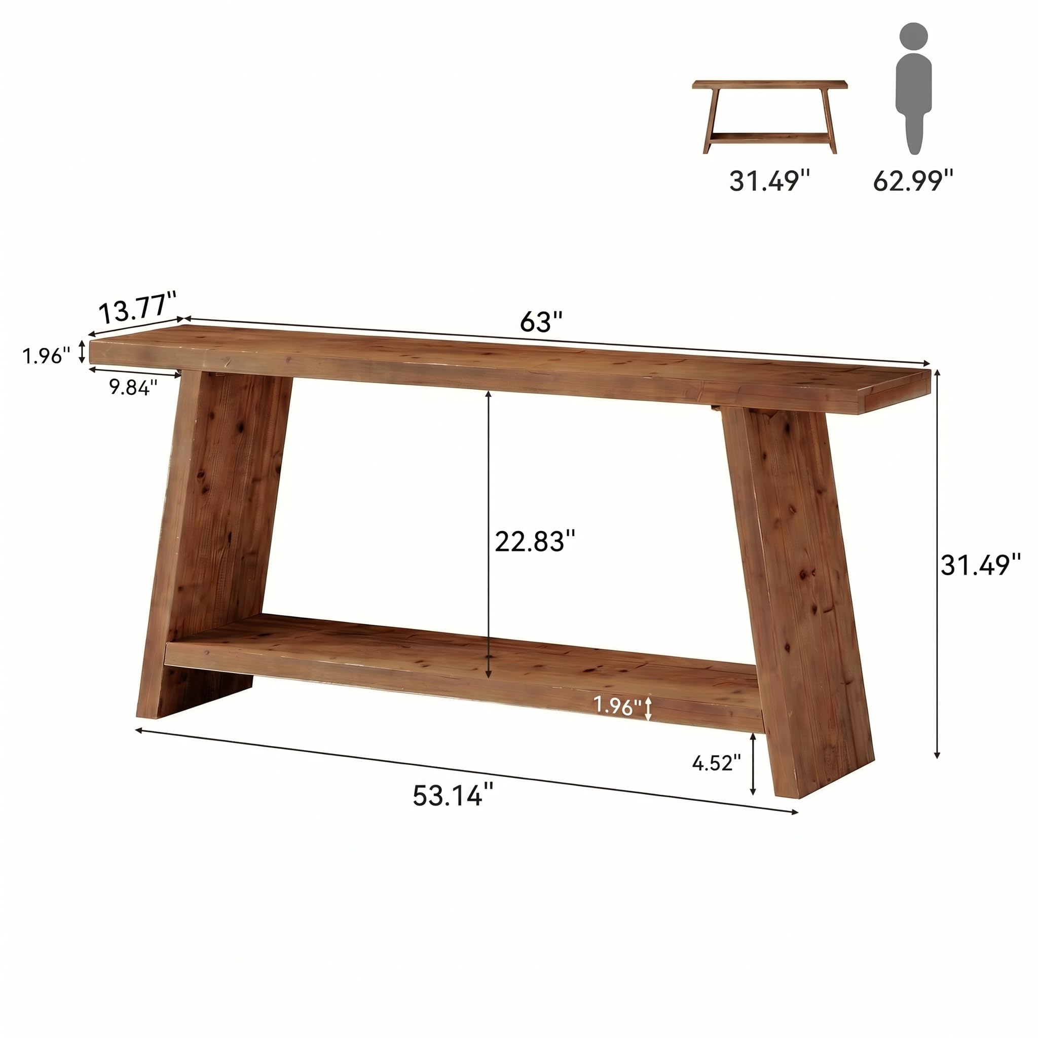 Mesa consola de madera maciza, 160 cm, mesa de entrada larga con 2 estantes, mesa de sofá estrecha detrás del sofá, mesa de pasillo para pasillo, salón, estilo granja vintage
