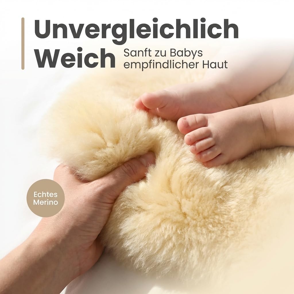 Pelle di agnello Merino per bambini. LANABEST premium qualita prodotta in Germania. Lavabile a 30 °. Particolarmente morbide, accoglienti e poco odorose. Senza cromo. BIO-QUALITA di cui ti puoi fidare = qualità del regalo. Lunghezza della pelle circa 70 c