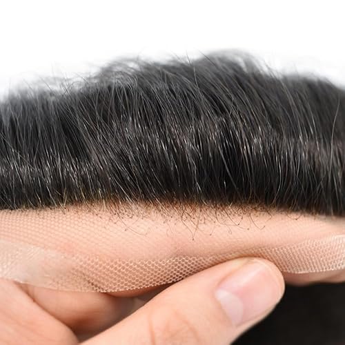 Miniatura 3 de Toupee Hair Piece French Lace Real Human Hair Mens Hair Units System Front Bleched Knot Toupee para hombres, postizos línea capilar natural,