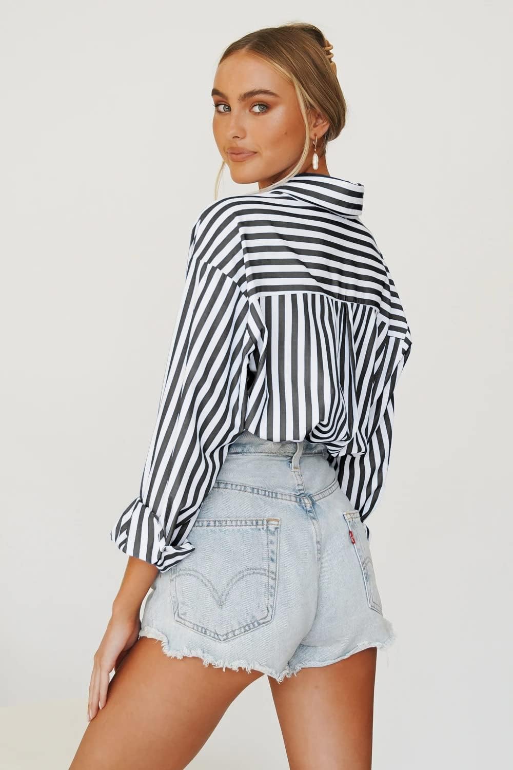 Women's Blouses Striped Long Sleeve Shirts Button Down Loose Fit Casual Tops - Image 2