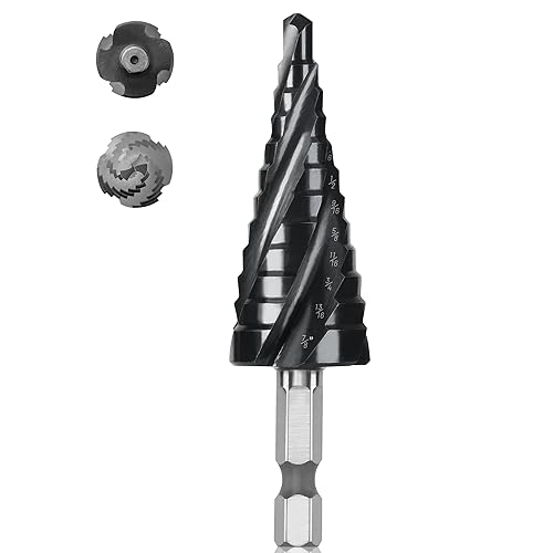 Vista 31 de Juego de 3 brocas escalonadas, brocas escalonadas de titanio HSS para metal, 28 tamaños con bolsa portátil