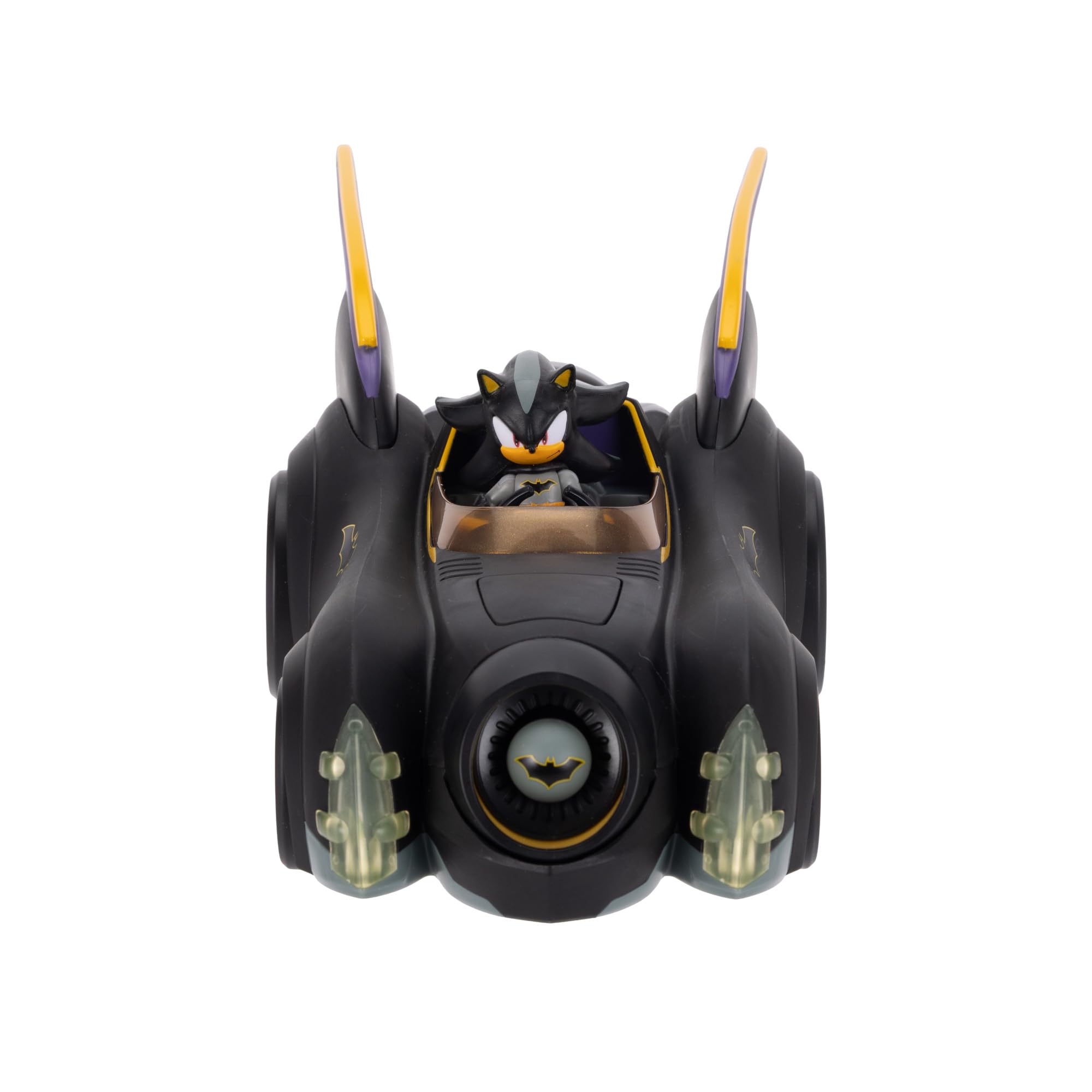 DC x Sonic Shadow en Batman avec Batmobile, Coffret de Figurines de 6,35 cm (2,5 Pouces), sous Licence Officielle Jakks Pacific, véhicule interactif avec Lance-Projectile et Turbine rotative.