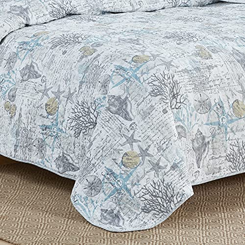 Tommy Bahama - King Quilt Set, Reversible Cotton Bedding With Matching Shams, Lightweight Home Decor For All Seasons (Beach Bliss Grey, King) #TOP2