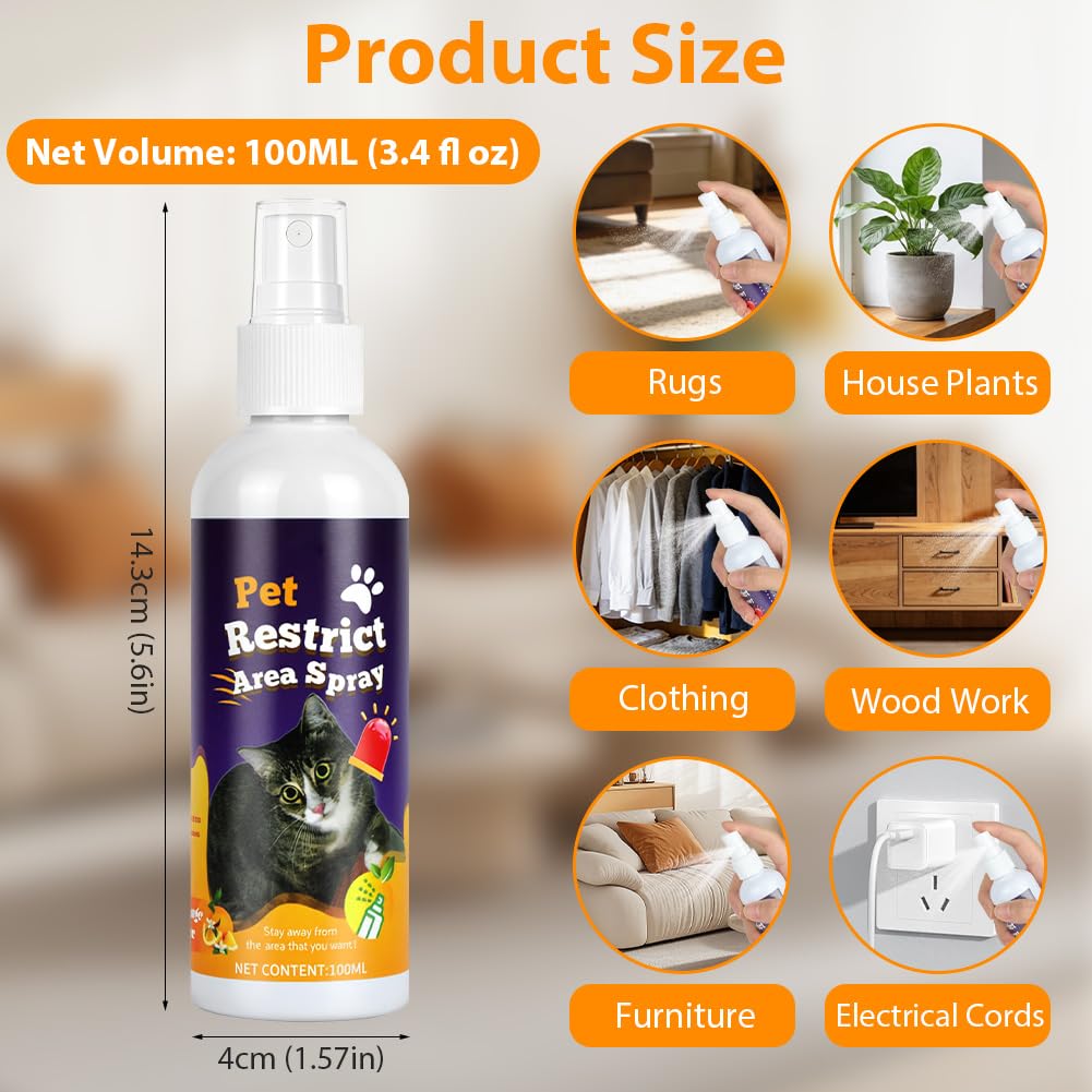 OSDUE Repelentes Orina Spray Gatos, 100ml Spray Antiarañazos Gatos, Evitar Pipi Cat, Eliminador de Olores, No Mancha, Frena los Malos Hábitos para Exterior e Interior Aroma Cítrico a Limón