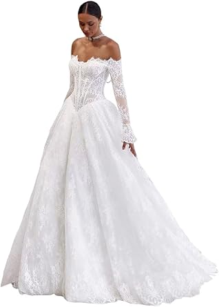 cantcauli Mermaid Wedding Dress for Bride Lace Long Sleeves Boho Wedding Bridal Gowns for Women CT160