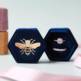 Pink Positive Small Velvet Ring Box with Bee | Mothers Day Gift for Nanny | Double Slot for Two Rings mom Active Restock requests: 0