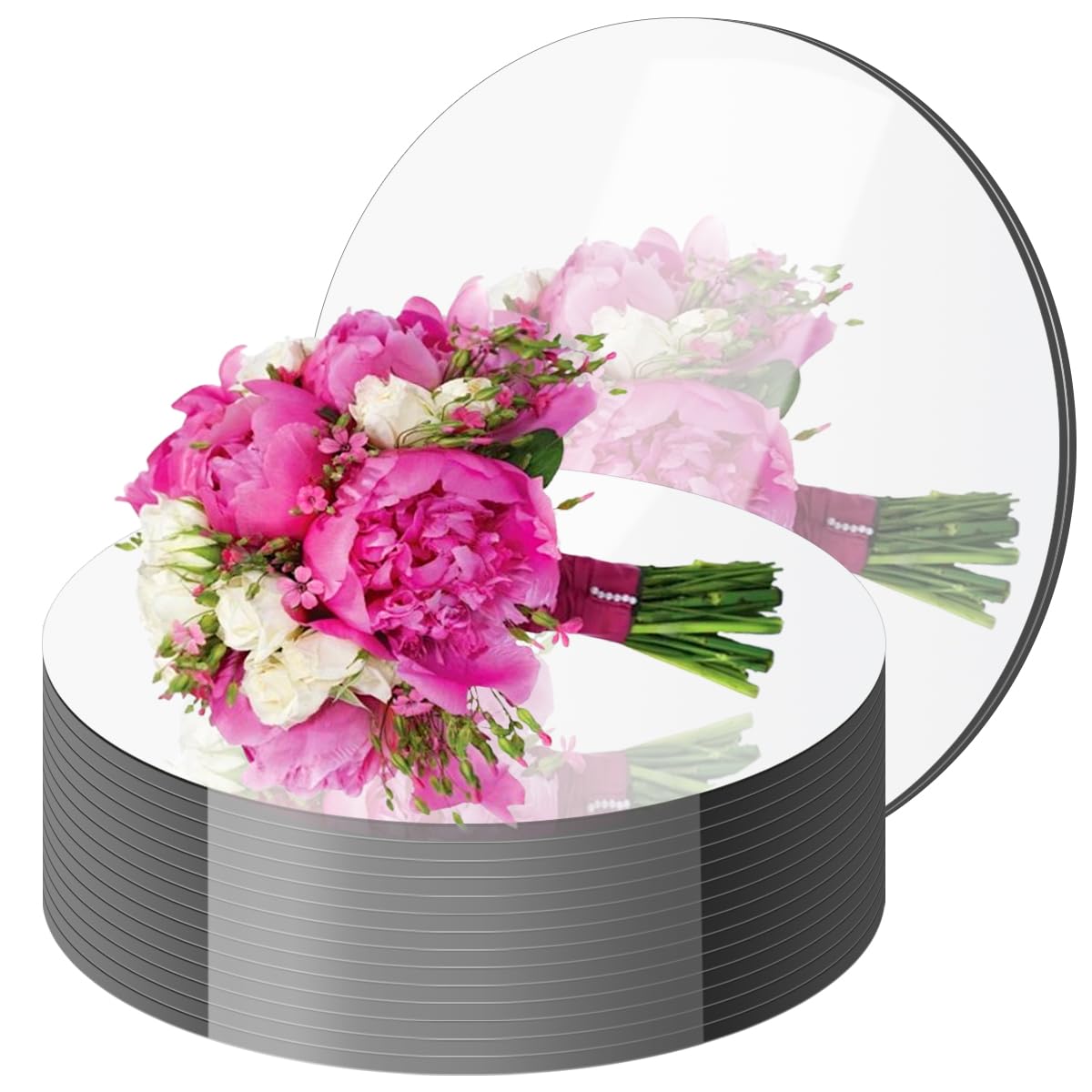 15Pack Round Mirror Centerpieces for Tables Decorations, Acrylic Circle Mirror Centerpieces Mirror Tray Candle Plate for Wedding Table Christmas Decorations Wall Decor (10inch, 12inch)