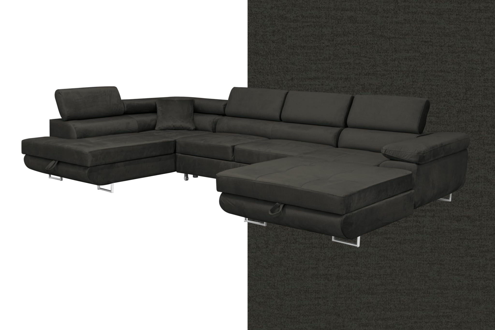 Wohnlandschaft Aller Moon U XXL-Ecksofa mit Schlaffunktion und Zwei Bettkästen. (Graphit, Links)