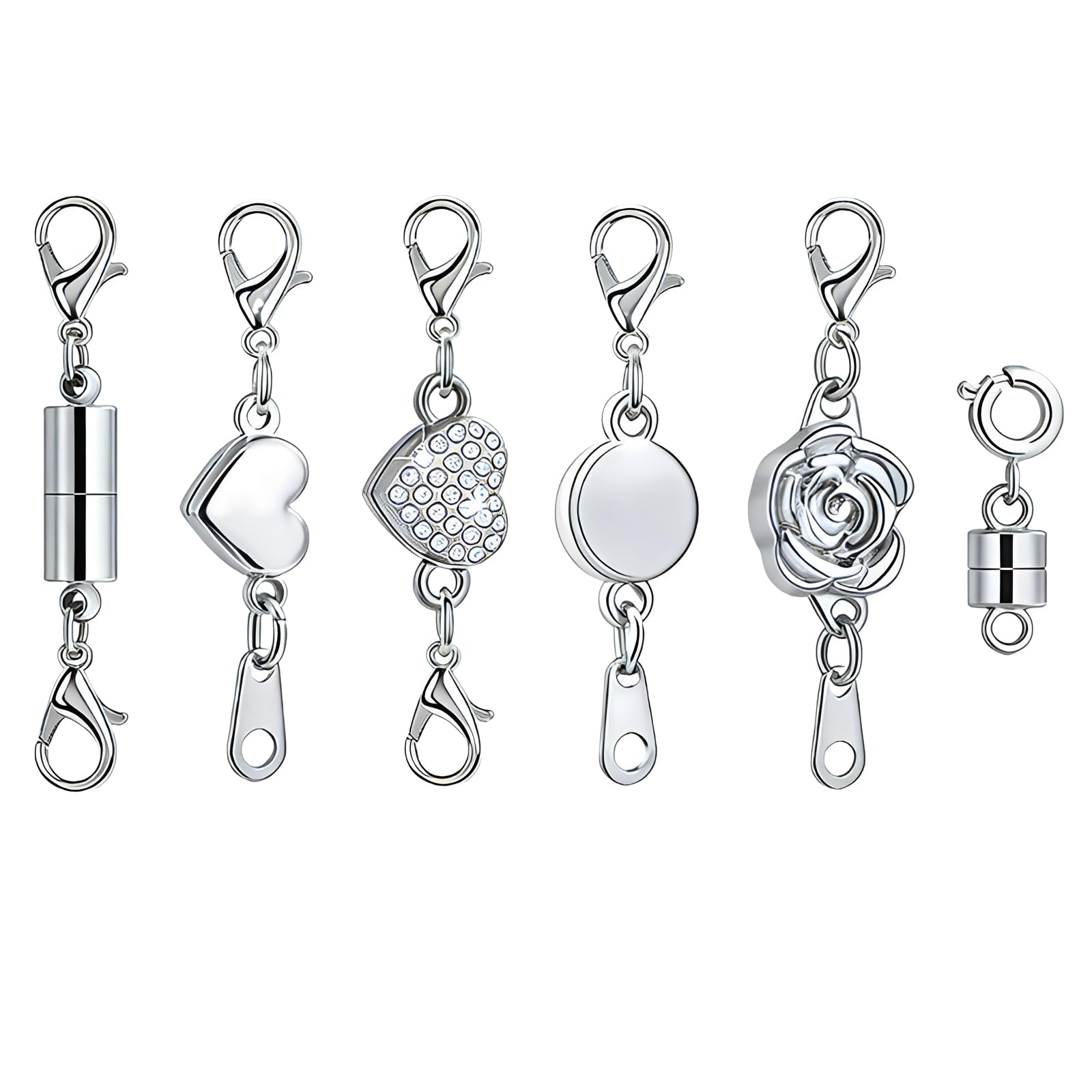 6 Styles Silver Magnetic Necklace Clasps with Double Lobster, Magnetic Necklace Fasteners Set, Durable Magnetics Clasps for Necklaces Jewellery Bracelet Connector Making Accessories