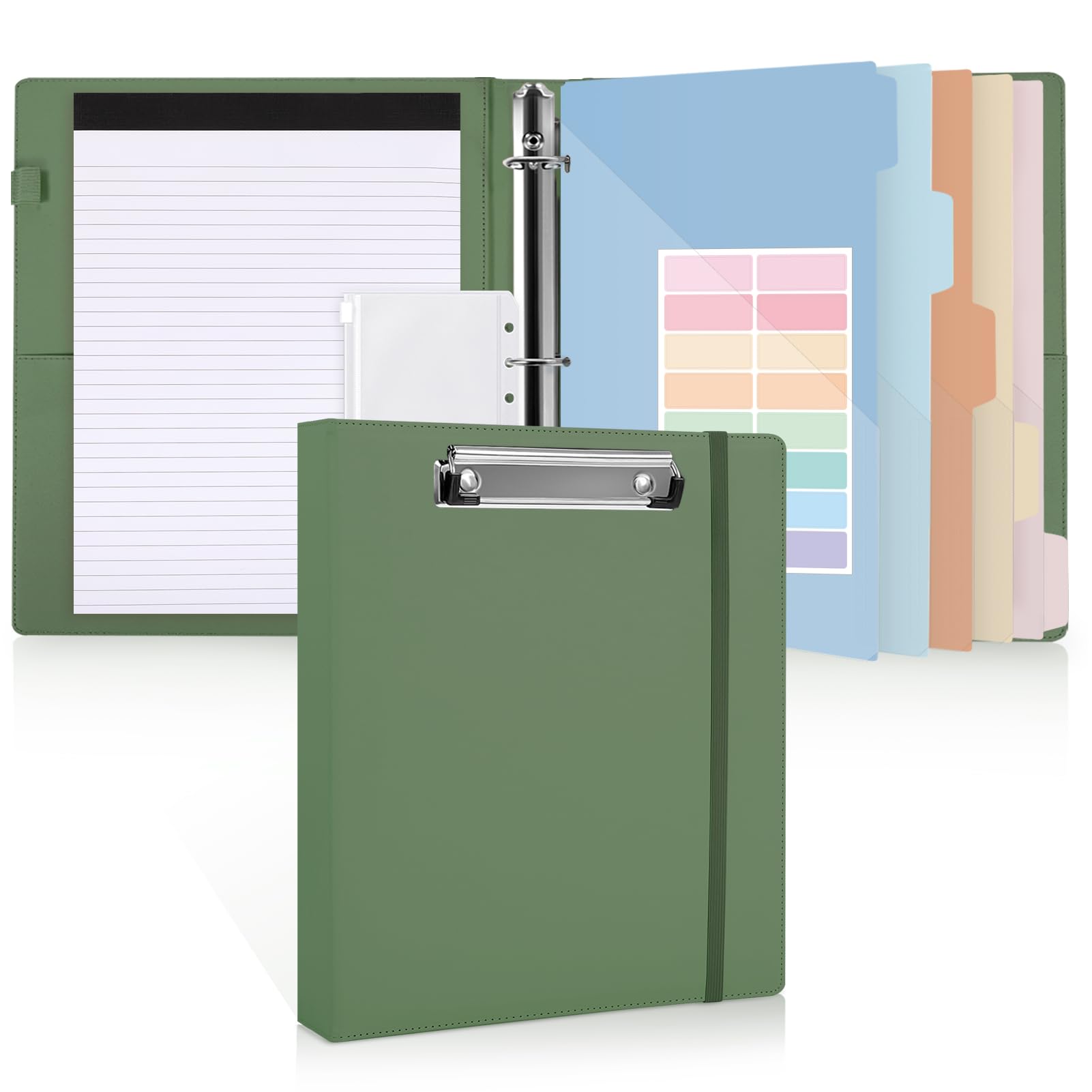 SKYDUE Small 3 Ring Binder with Clipboard, 8" × 10" PU Mini 1 Inch Binder with Notepad, 5 Dividers, and Labels, Clipboard Folder Great for School Office(Fit Half Letter Sized Paper)