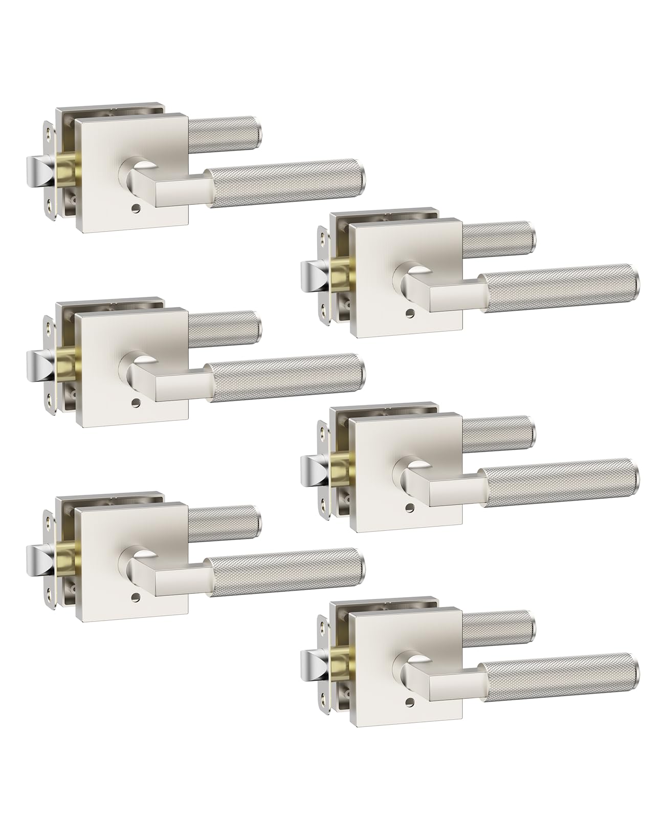 Photo 1 of Asidrama 6 Pack Brushed Nickel Privacy Door Handles, Door Lever with Door Knobs Indoor for Bedroom or Bathroom, Heavy Duty Door Handles Interior with Locks for Left Right Sided Doors