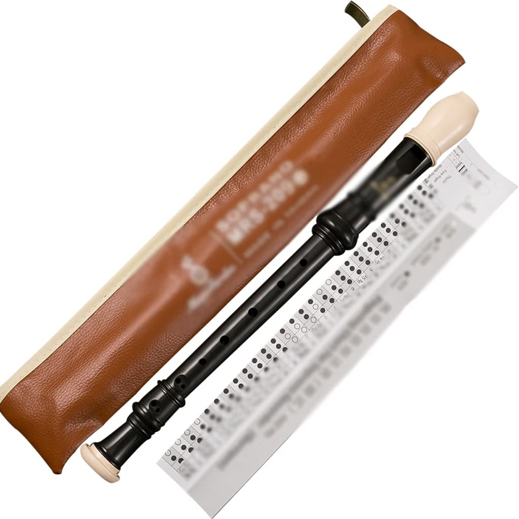 Flauto Dolce Soprano Registratore Tedesco per L'insegnamento Scolastico, Flauto Dolce Professionale A 8 Fori, Strumento A Fiato con Custodia, Facile da Trasportare (Color : Black Color, S : German)