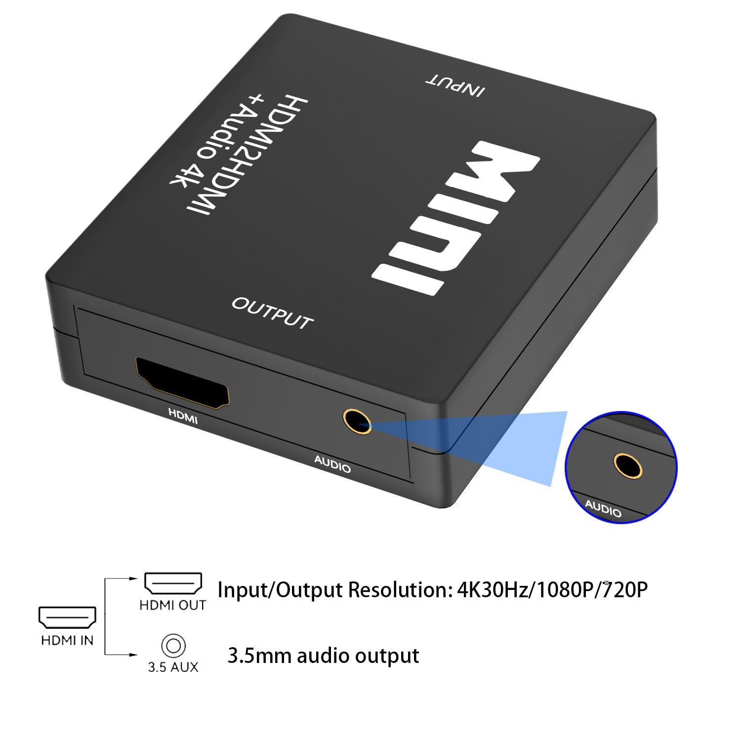 Divisor extractor de audio HDMI, adaptador de audio HDMI a 3.5 mm, 4K x 2K @30HZ, 3D, 1080P compatible con TV, PC, sistema de sonido, Xbox, Switch, PS3, PS4, PS5
