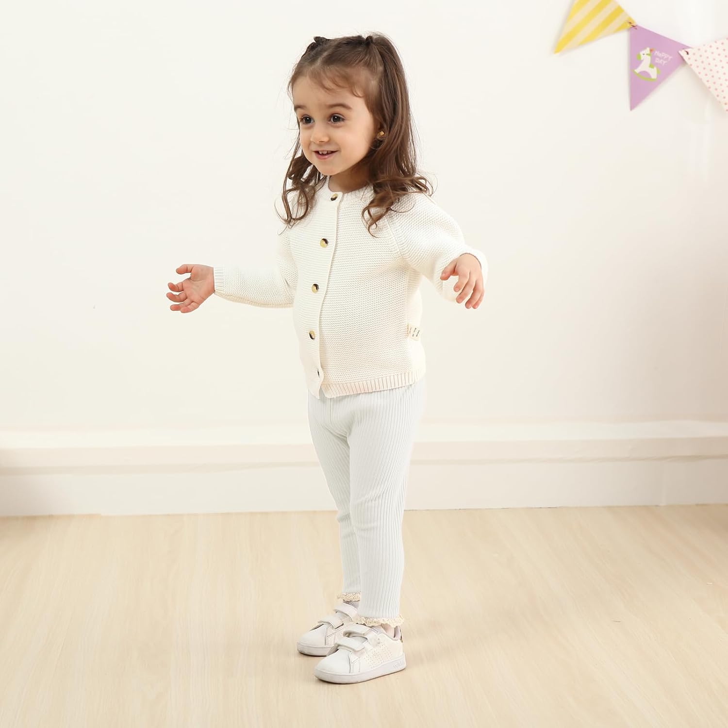 DREAM BUS 5 Pack Baby Girl Pants Toddler Girl Solid Ribbed Pants with Lace Trim Newborn Cotton Leggings Infant Jogger Pants - Image 3