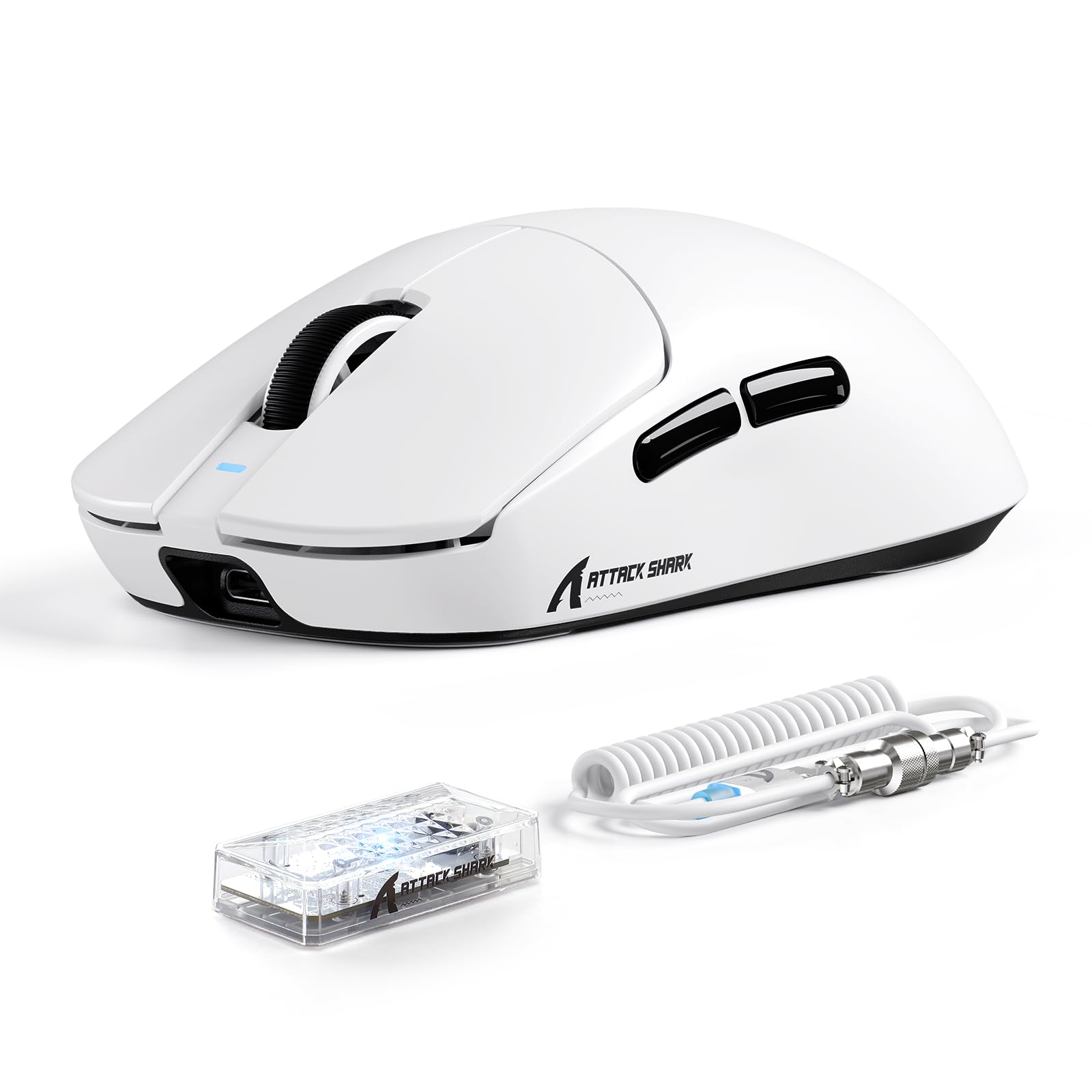ATTACK SHARK Série X8 Souris Gaming sans Fil, 55–65 g Ultra-Légère, Capteur PixArt PAW3395/3950, Bluetooth/2.4G & USB, Jusqu’à 42 000 DPI, Câble LED C06 Ultra (Blanc, X8 Ultimate)