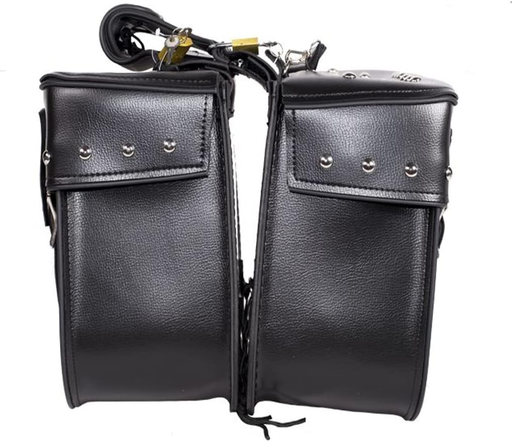 GARGOYLE BELLS Motorcycle Saddle Bags Studded PVC Motorcycle Luggage Bag with Gun Holsters For Softails Sportsters and Choppers Waterproof Tool Bags For Motorcycle (Black PVC, 15.5" x 6.5" x 12")