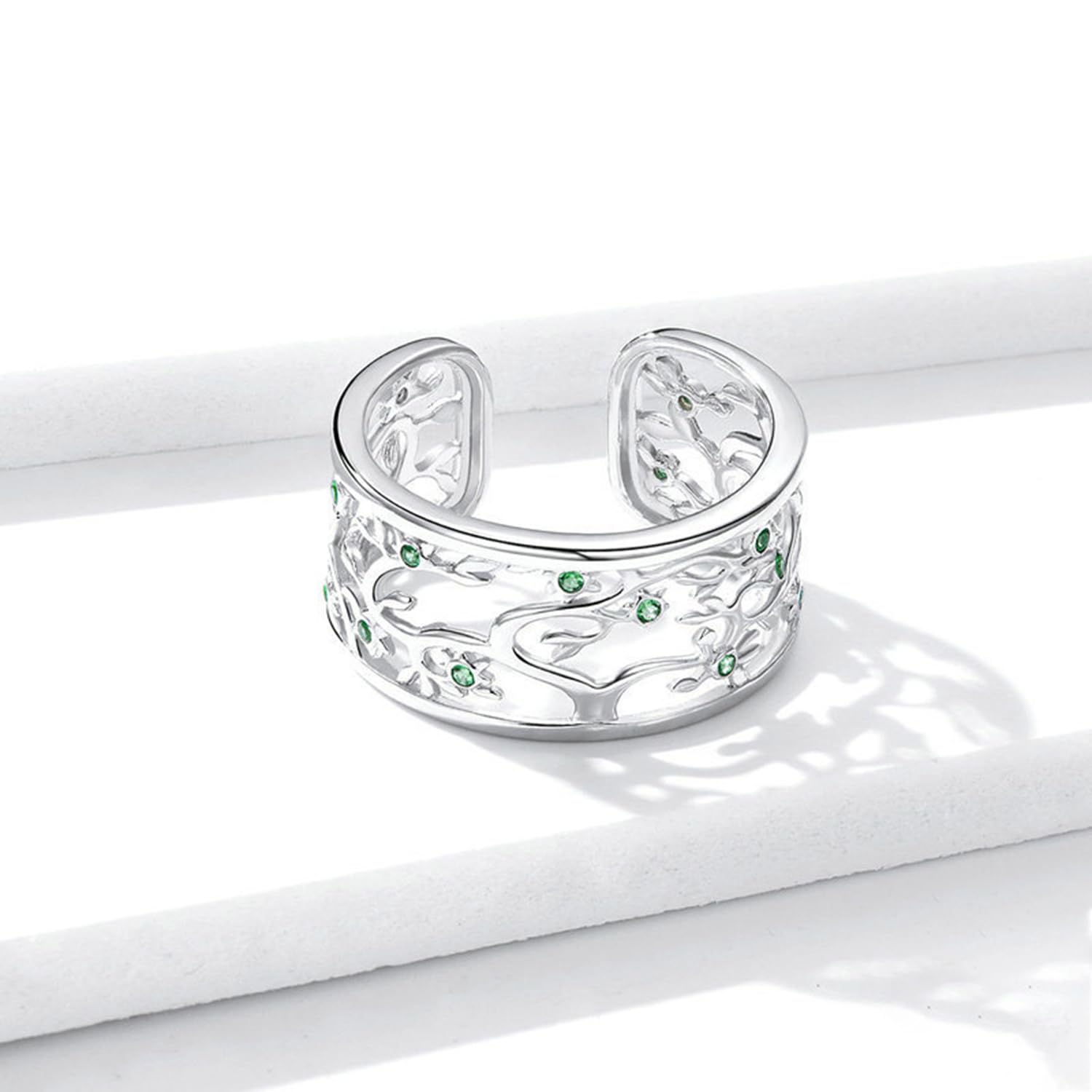 Bagues Arbre Vie, Bague Réglable à Ouverture Creuse Argent Sterling S925, Bague Arbre Vie Réglable Créée avec Zircon, Bagues Arbre Vie Argent Sterling S925 Femmes et Hommes