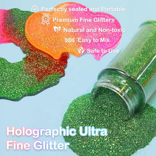 image for HTVRONT Green Holographic Ultra Fine Glitter - 50 g/1.76 oz Green Glit