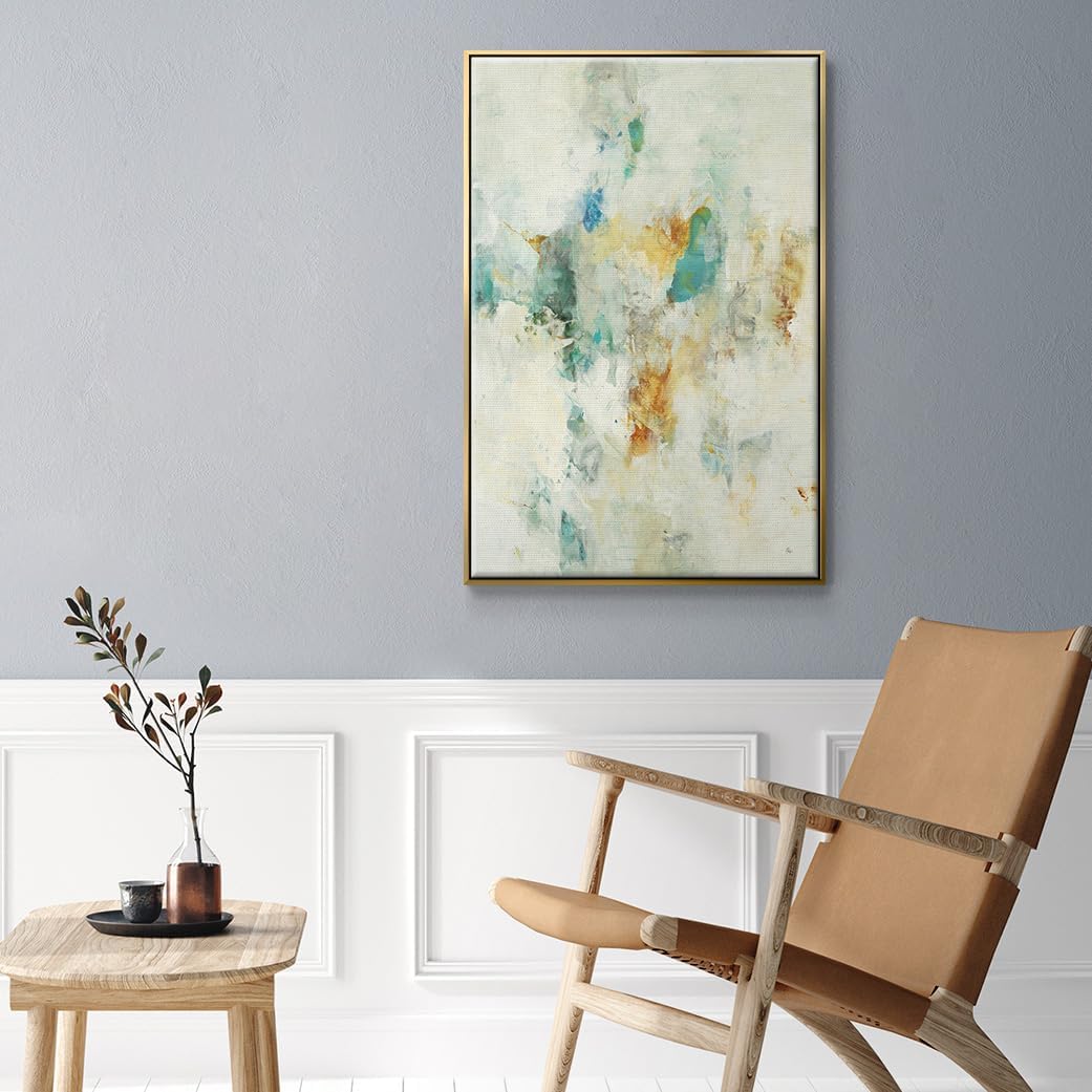 Renditions Gallery Canvas Abstract Wall Art Modern Paintings Decorations Faded Colorful Clouds Vibrant Brushstrokes Gold Floater Framed Artwork for Bedroom Office Kitchen - 17"x25" LT546