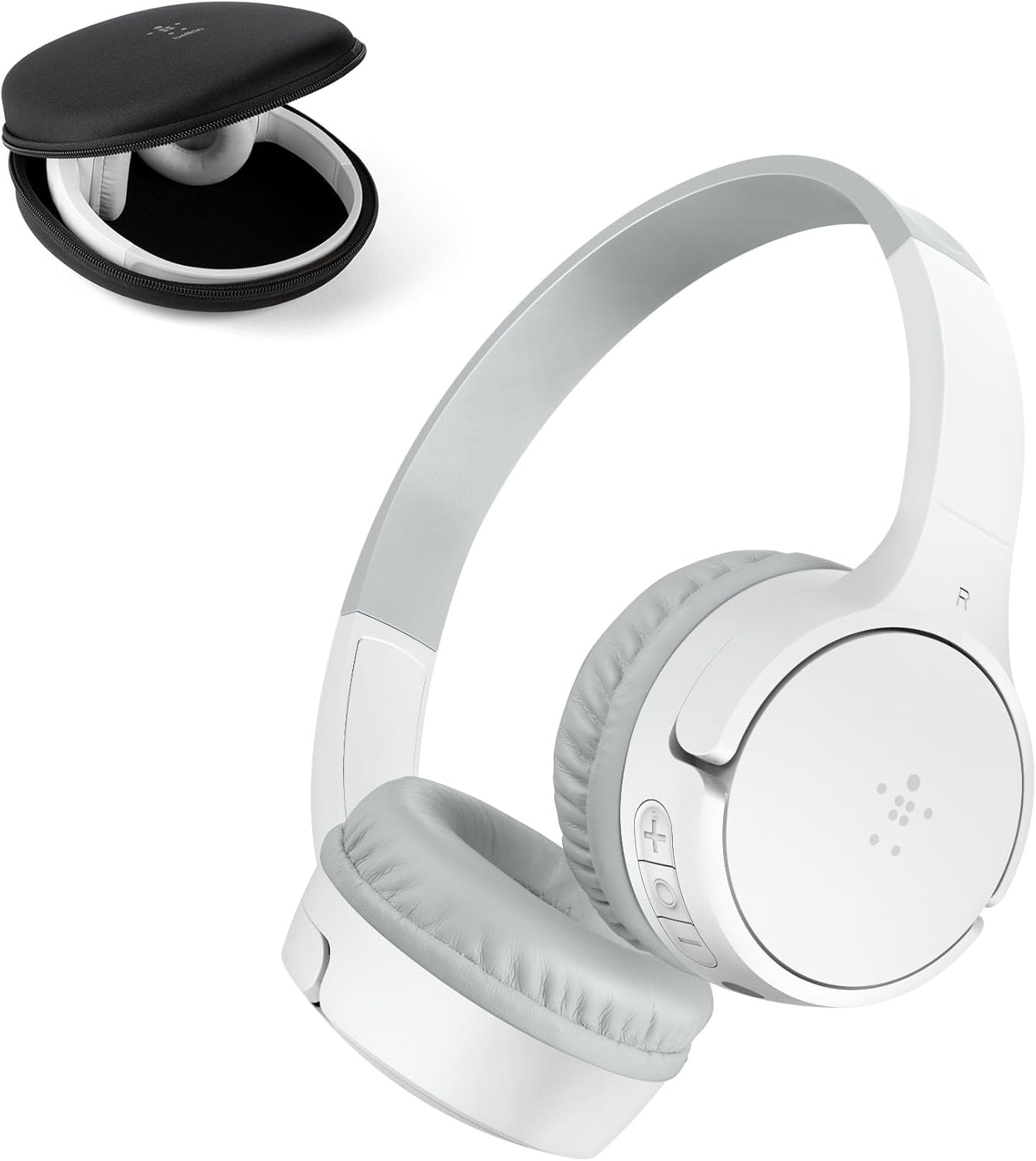 Belkin SoundForm Mini Kids Wireless Headphones w/Built-in Microphone, 30H of Playback Time, Fun Stickers, & Case – Over-Ear Headsets for Online Learning, School, iPhone, iPad, Galaxy, & More – White