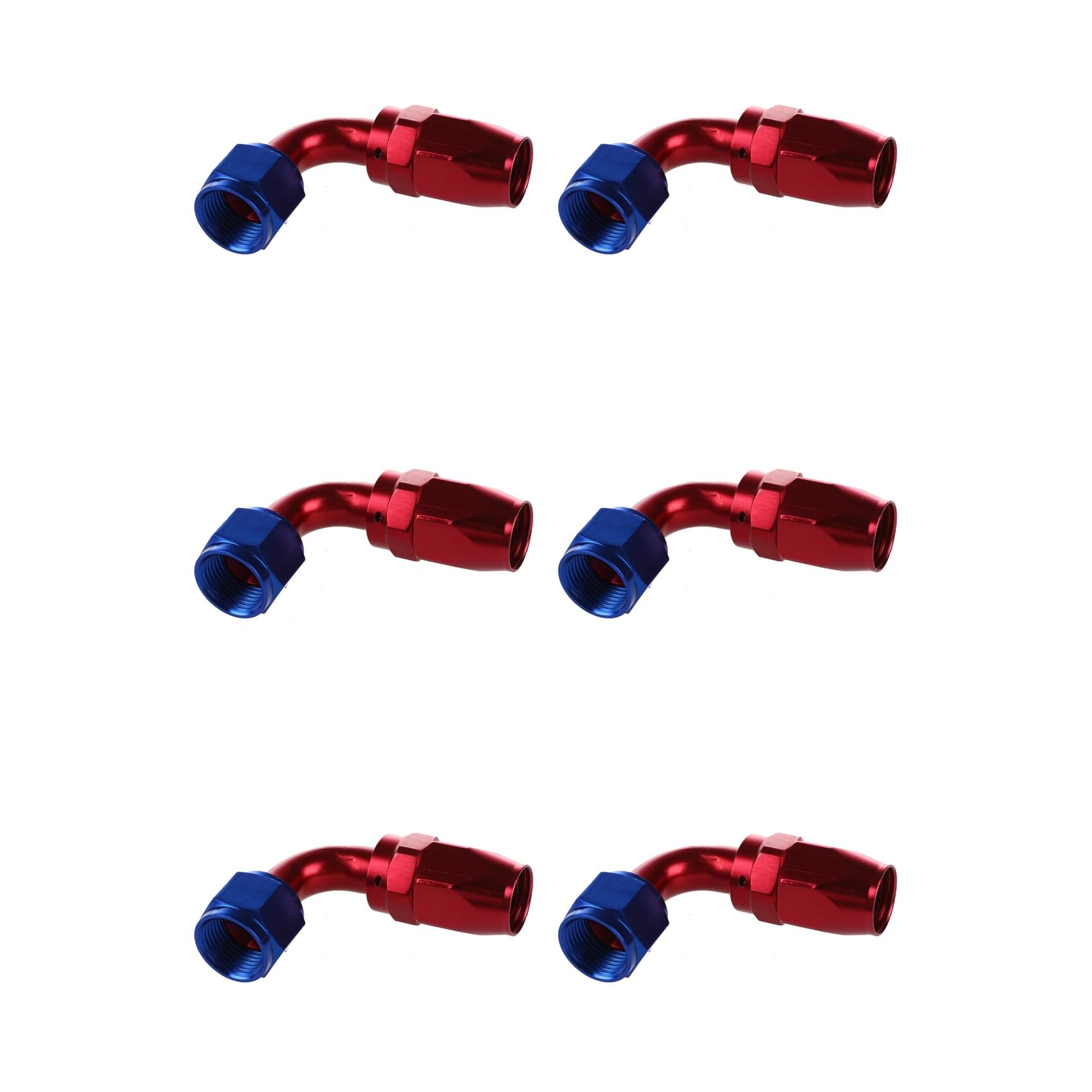 Jnchdghwa Red & Blue 6X An10/90 Degree Swivel Oil Hose End Fitting Adapter Aluminum Red + Blue