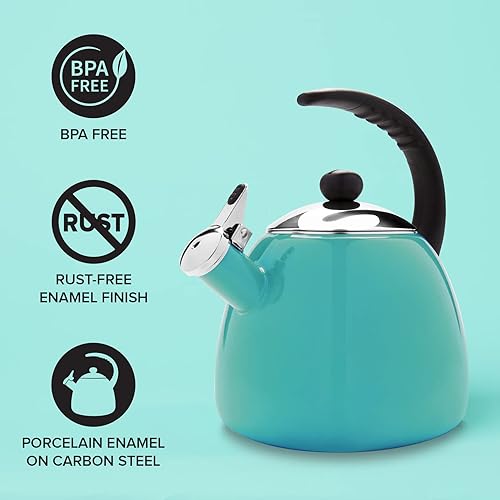 Miniatura 3 de Farberware Tetera domo, tetera silbante, apta para estufas, esmalte de porcelana sobre acero al carbono, sin BPA, a prueba de óxido, mango frío, 3