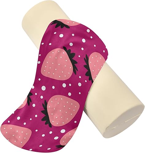 Miniatura 4 de Cartoon Strawberry Dotted Pink Round Bolster Pillow Cervical Neck Roll Pillow Round Pillows for Bed for Leg Support Cylinder Pillows for Neck
