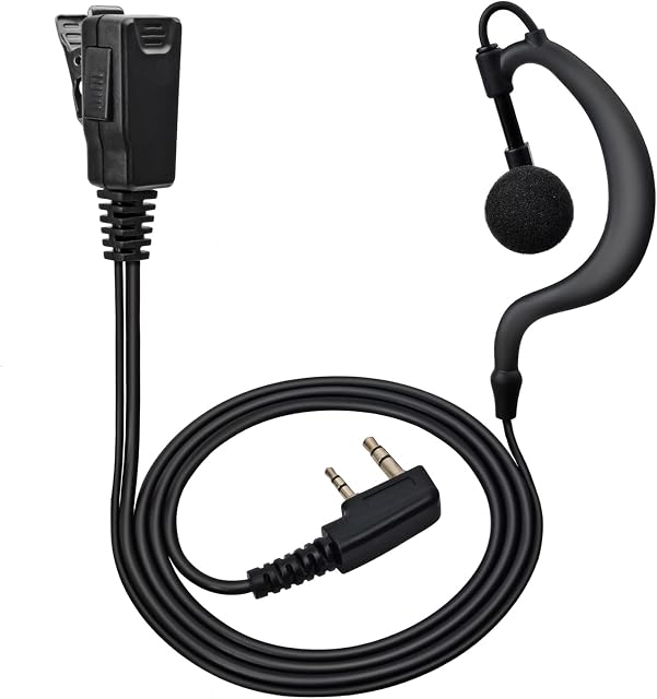 HYSHIKRA Walkie Talkie Earpiece with mic, 2 Pin G Shape Headset with PTT, Compatible with Kenwood eSnic Retevis Baofeng UV-5R Radio Ear Piece for Security Bodyguard