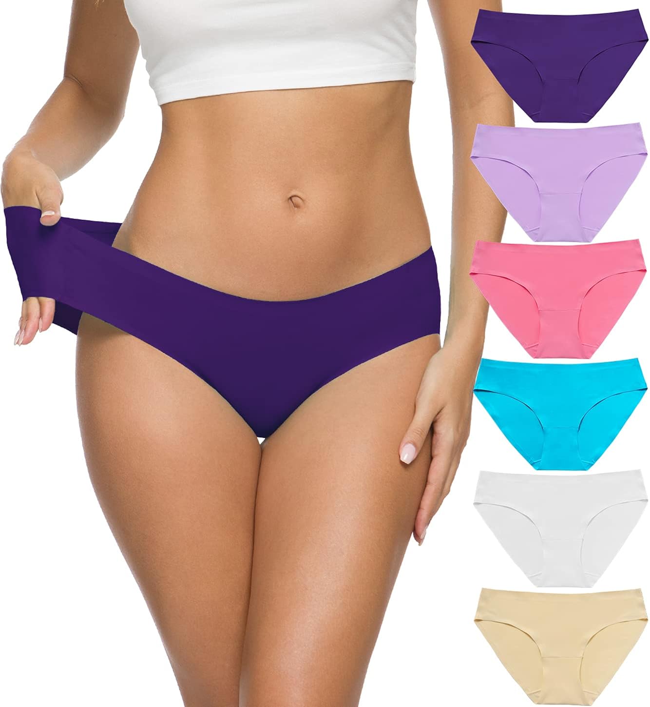 Altheanray - Ropa interior sin costuras para mujer, ropa interior de bikini suave y elástica, paquete múltiple