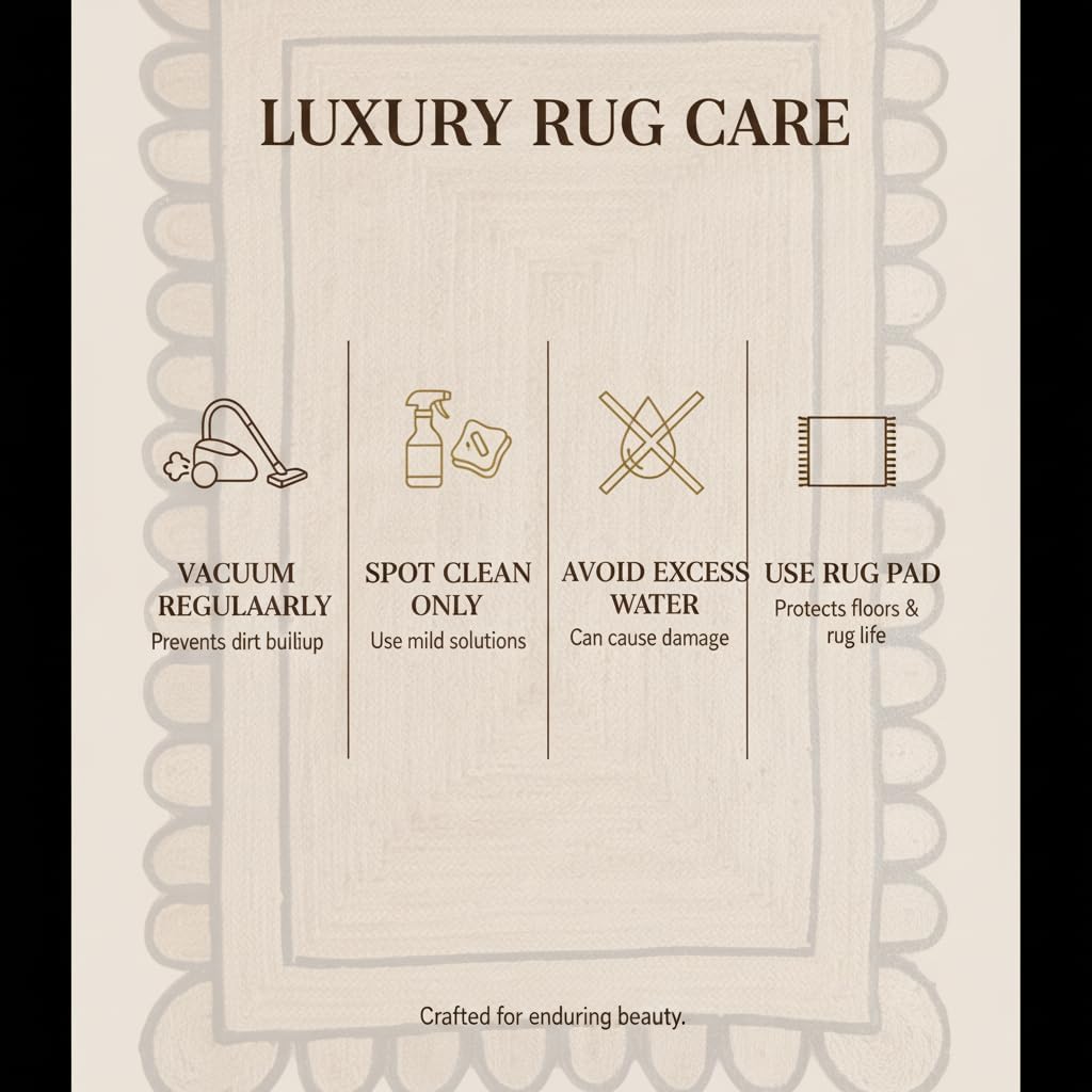 Braided Scalloped Jute Rug Natural with Black Trim, Handmade Farmhouse Boho Area Rug for Entryway, Kitchen, Hallway, Living Room, Bedroom, Rustic Woven Floor Rug - (Black- 3X5 ft)