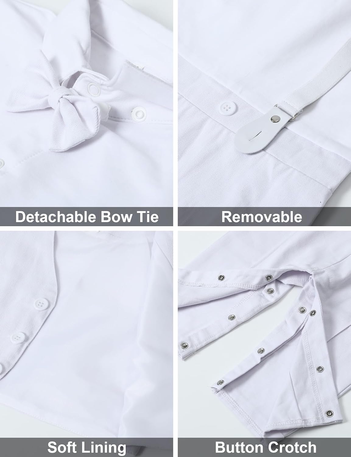 A&J DESIGN 4pcs Baby Boys Suit, 3 Months - 18 Months, Gentleman Romper & Vest & Berets Hat & Bow Tie - Image 4