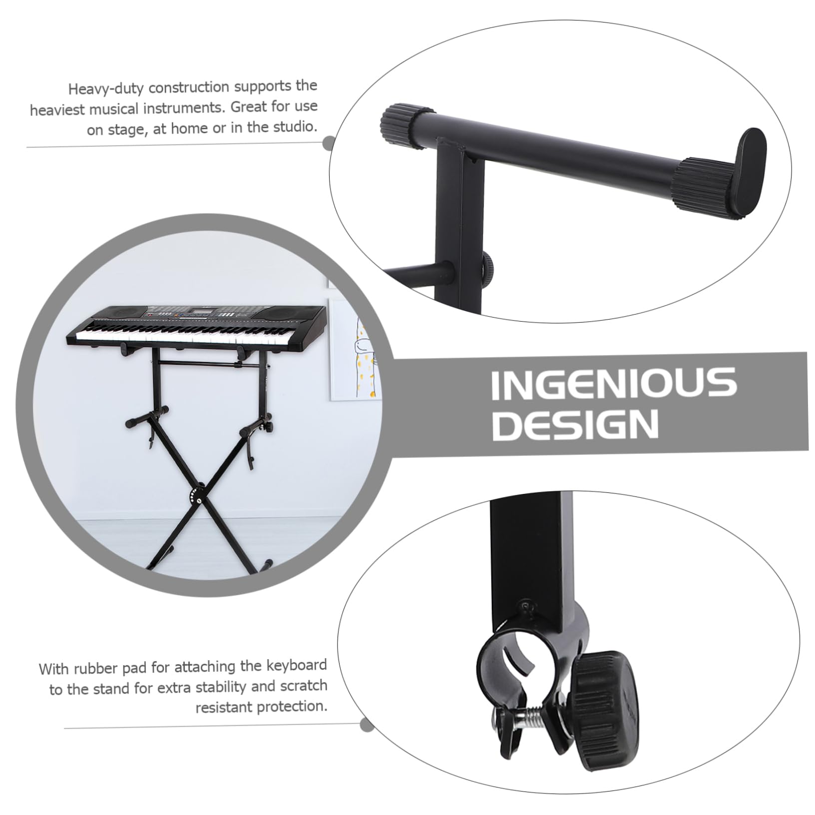 Yardwe Supporto Per Tastiera in Ferro Regolabile Altezza 47-71 Cm Cuscinetto in Gomma Antiscivolo Per Musicisti Su Palco e Studio