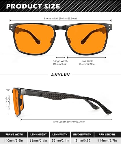 Miniatura 7 de ANYLUV Gafas de luz azul para hombre, lentes de fibra de carbono mejoradas para computadora de juegos para hombres y mujeres, lentes transparentes