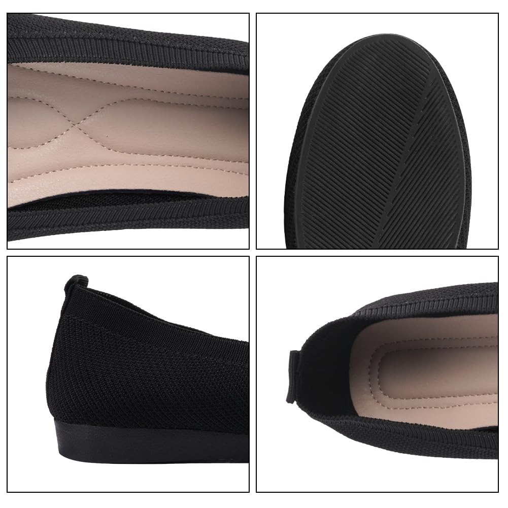OFFCUP Damskie płaskie buty o szerokiej szerokości, dzianinowe buty baletowe, czarne, na co dzień, miękkie, oddychające, okrągłe, balerinowe, płaskie, odpowiednie na zakupy, imprezy, do pracy i na