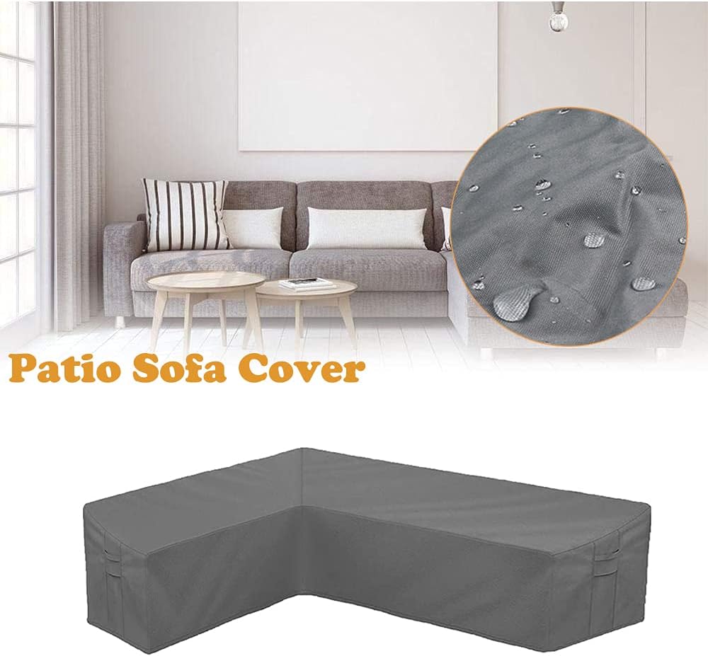 Patio Sofa Cover L-Shaped Sectional Furniture Cover Heavy Duty Outdoor Furniture Set Covers Waterproof Lawn Garden Couch Protector with Buckle Strap & Side Handle - Grey (L Shape 78x105 inch)