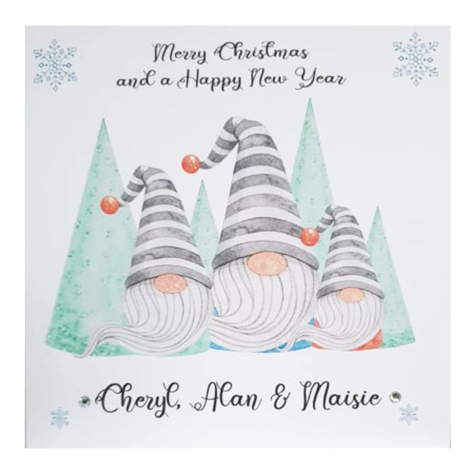 PERSONALISED WISE CHRISTMAS GONKS CHRISTMAS GREETING CARD. Festive Sparkly Xmas Card. Handmade bespoke Merry Christmas Card for family friends. Xmas Nordic Gnome FREE POSTAGE.
