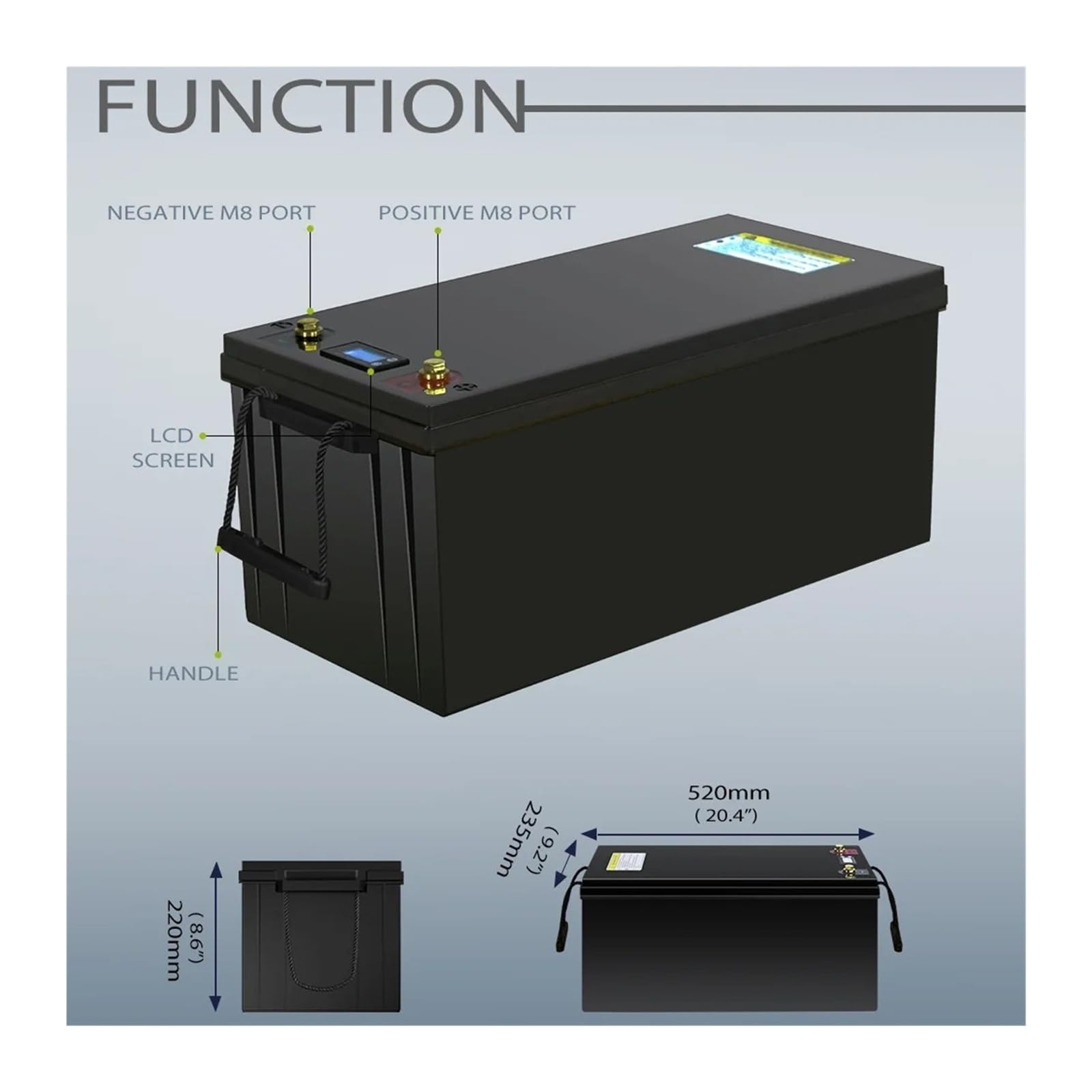 Batería de litio LiFePO4 de 48 V y 100 Ah con BMS integrado for almacenamiento solar en autocaravanas, carritos de golf y camping al aire libre.