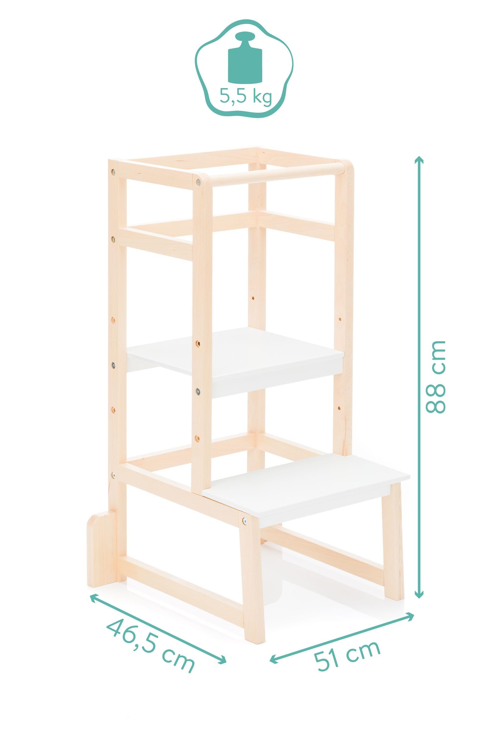 Fillikid Kinder Lernturm | Entdeckertum mitwachsend aus Buchenholz | Lerntower Montessori Lernstuhl ab ca. 1 Jahr | Küchenhelfer höhenverstellbar, extrem kippsicher