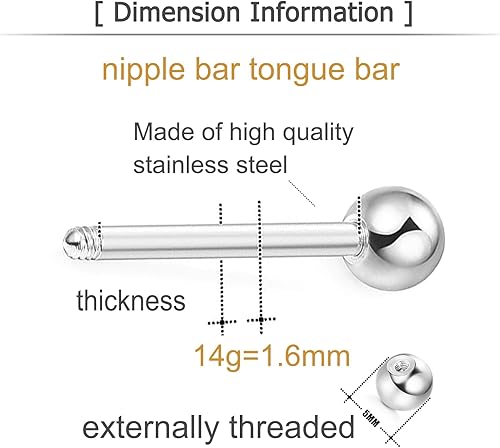 Miniatura 2 de MODRSA 14g 16g Nipple Rings Tongue Rings 14 Gauge Surgical Steel Nipple Bar Barbell 14mm 16mm 18mm Silver Rose Gold Black Tongue Piercing Jewelry