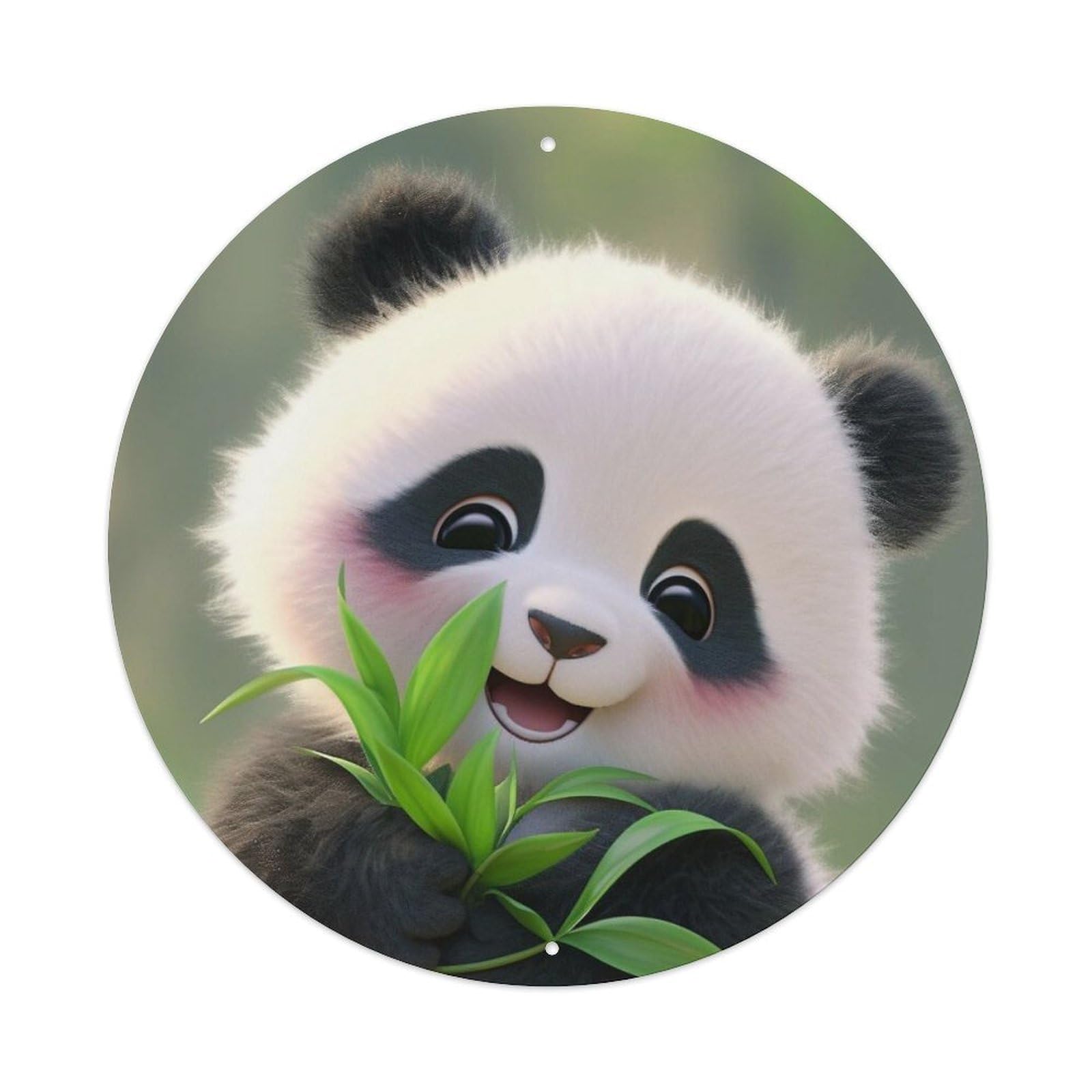 Happy Baby Panda Holding Bamboo Animal Artwork Metal Tin Sign