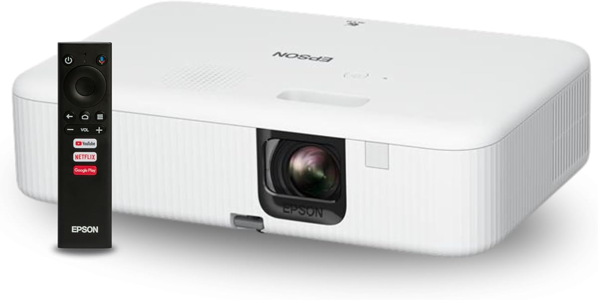 EpiqVision Flex CO-FH02 Proyector de transmisión inteligente Full HD 1080p | Android TV Wi-Fi y Bluetooth 3000 lúmenes de color y brillo blanco Tecnología 3LCD de 3 chips para cine en casa portátil