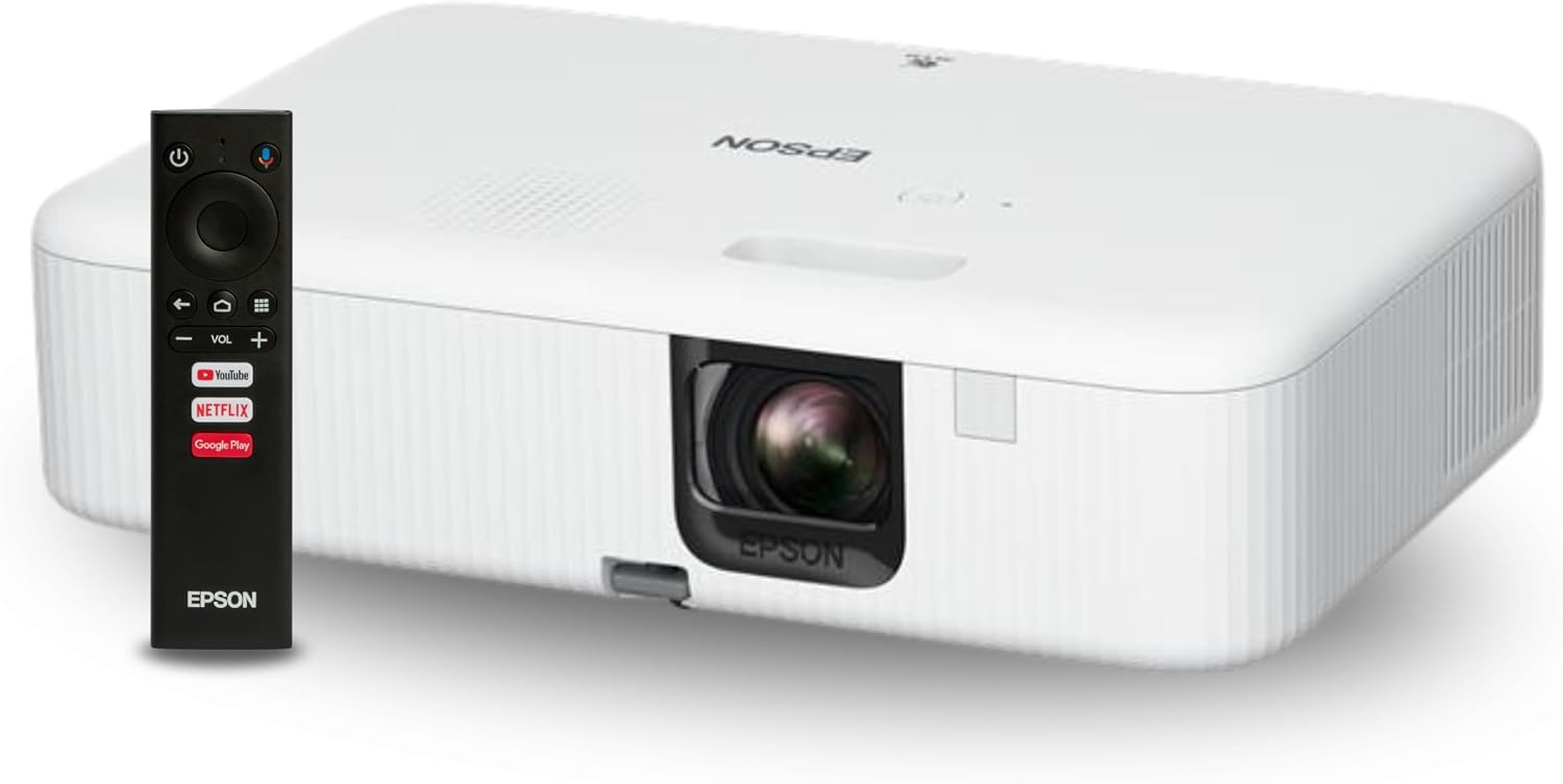 EpiqVision Flex CO-FH02 Full HD 1080p Smart Streaming Projector | Android TV Wi-Fi and Bluetooth 3000 Lumens of Color and White Brightness 3-Chip 3LCD Technology for Home Theater Portable