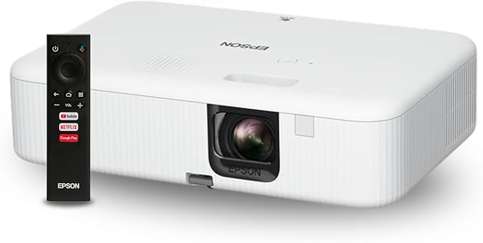 Epson EpiqVision Flex CO-FH02 Full HD 1080p Smart Streaming Portable Projector 3-Chip 3LCD, 3000 Lumen Color/White Brightness, Android TV, Bluetooth, 5W Speaker, Home Entertainment