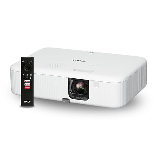 Epson EpiqVision Flex CO-FH02 Full HD 1080p Smart Streaming Portable Projector, 3-Chip 3LCD, 3,000 Lumen Color/White Brightness, Android TV, Bluetooth, 5W Speaker, Home Entertainment