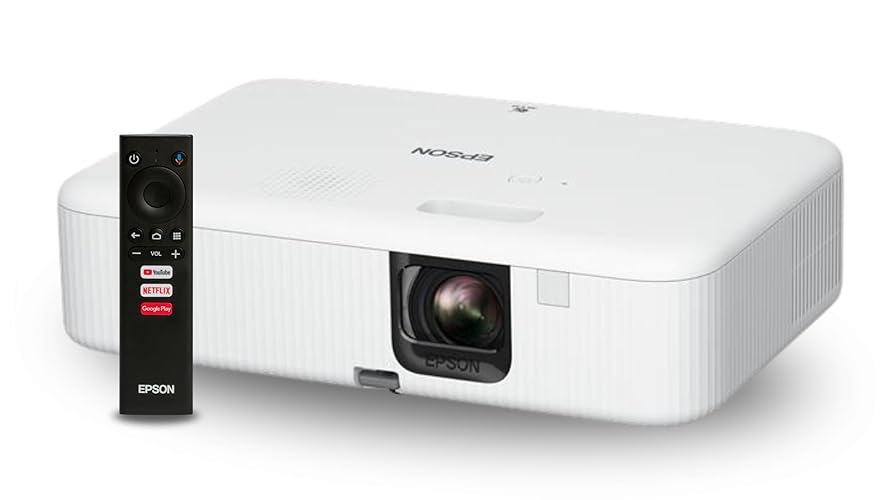 Epson EpiqVision Flex CO-FH02 Full HD 1080p Smart Streaming Portable Projector 3-Chip 3LCD, 3000 Lumen Color/White Brightness, Android TV, Bluetooth, 5W Speaker, Home Entertainment