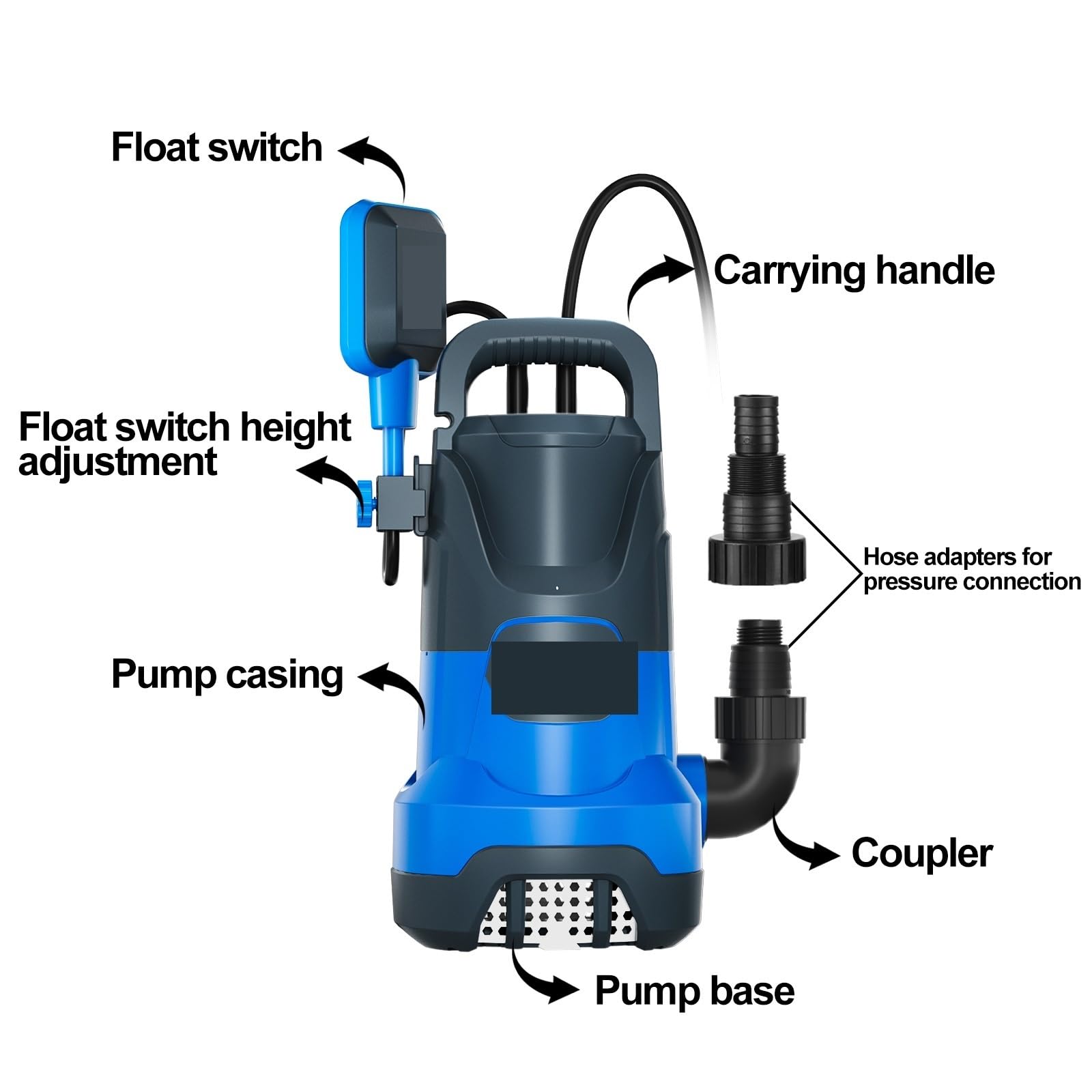 Bomba de sumidero Sumergible automática de 1 H P, 4500 GPH, con Interruptor de Flotador, portátil, for Transferencia de Agua con adaptadores. Estanque, Piscina, Piscina Infantil