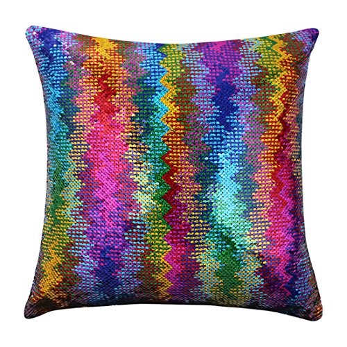 Shevalues Magic Mermaid Pillow Cover Reversible Sequins Color Changing Pillow Case Funny Home Decoration Gift for Kids