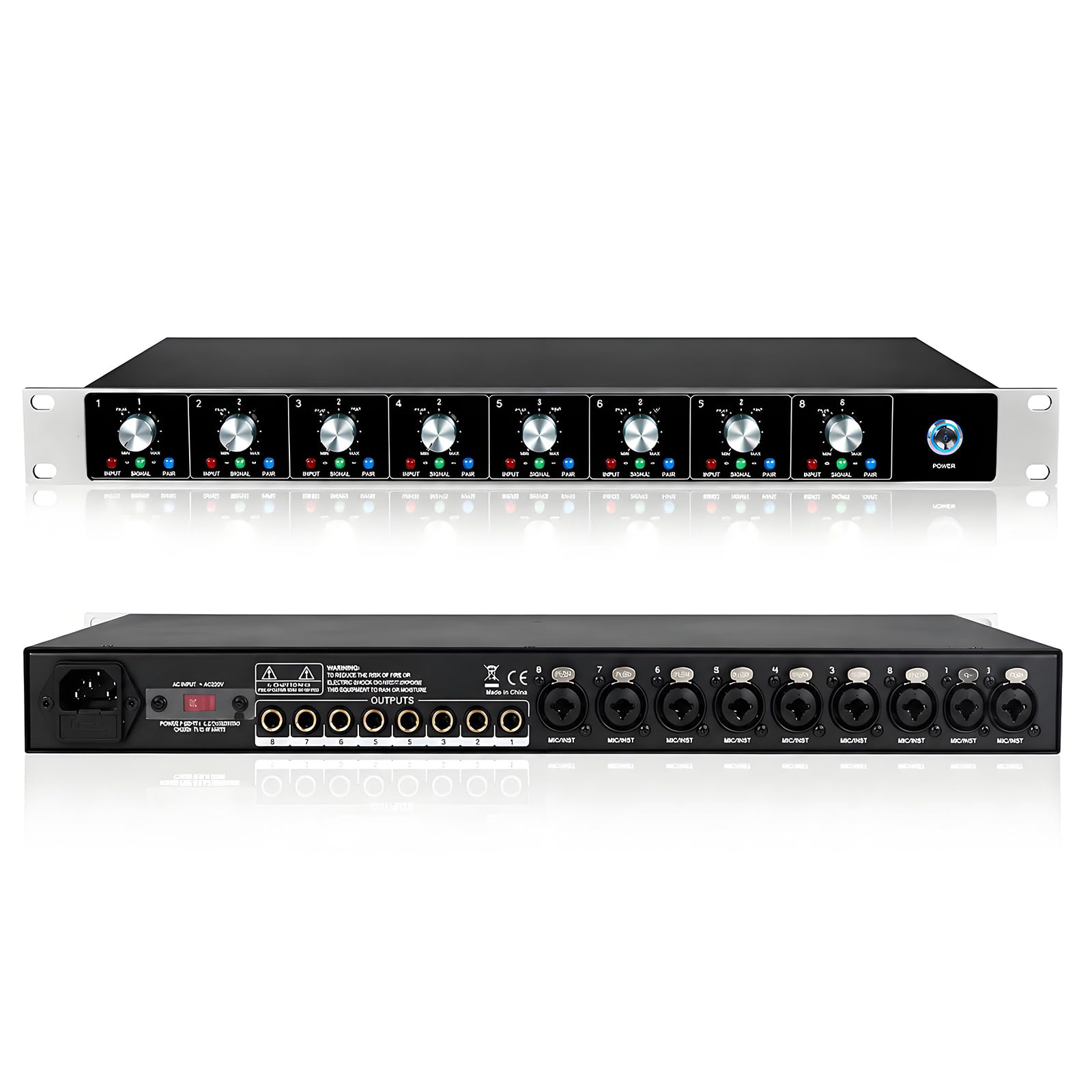 8-kanałowy przedwzmacniacz mikrofonu, wzmacniacz audio, wejście kombinowane XLR/6,35 Mm, wskaźnik LED, zasilanie fantomowe 48 V, do studia nagrywania.
